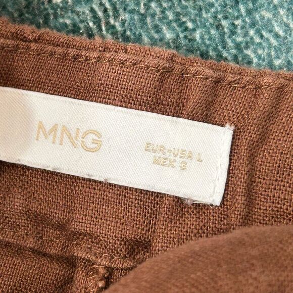 MNG Mango Midi Skirt Linen wrap Large Brown  Curved Tie Front Pencil Minimal L - Picture 3 of 16